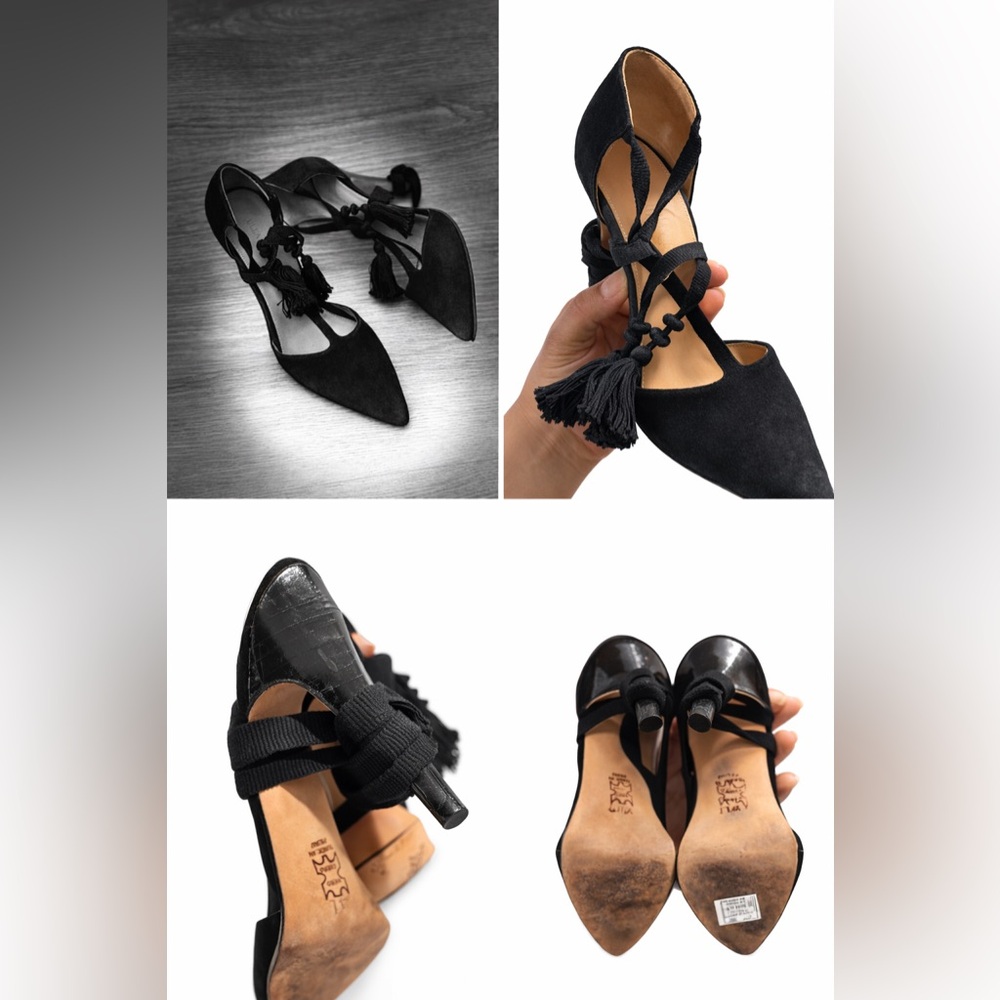 Ulla Johnson Tassel T-Strap Pumps Black Suede Heels Size 10 IT 40 Designer - Picture 6 of 10